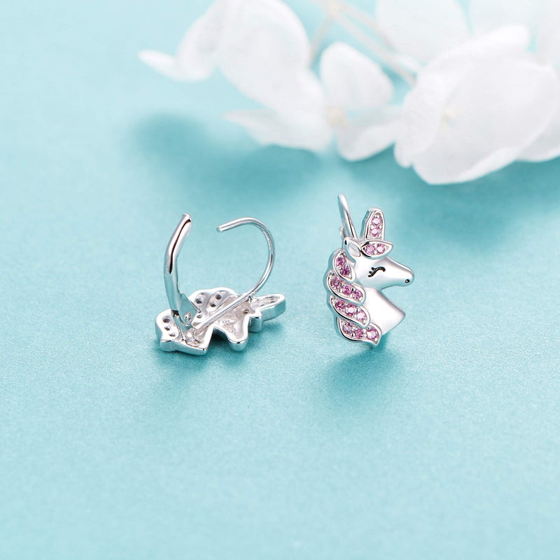 Flyow 925 Sterling Silver Magical Unicorn Earrings Pink Unicorn Drop Dangle Leverback Earrings for Women Daughter Gift - Image 5